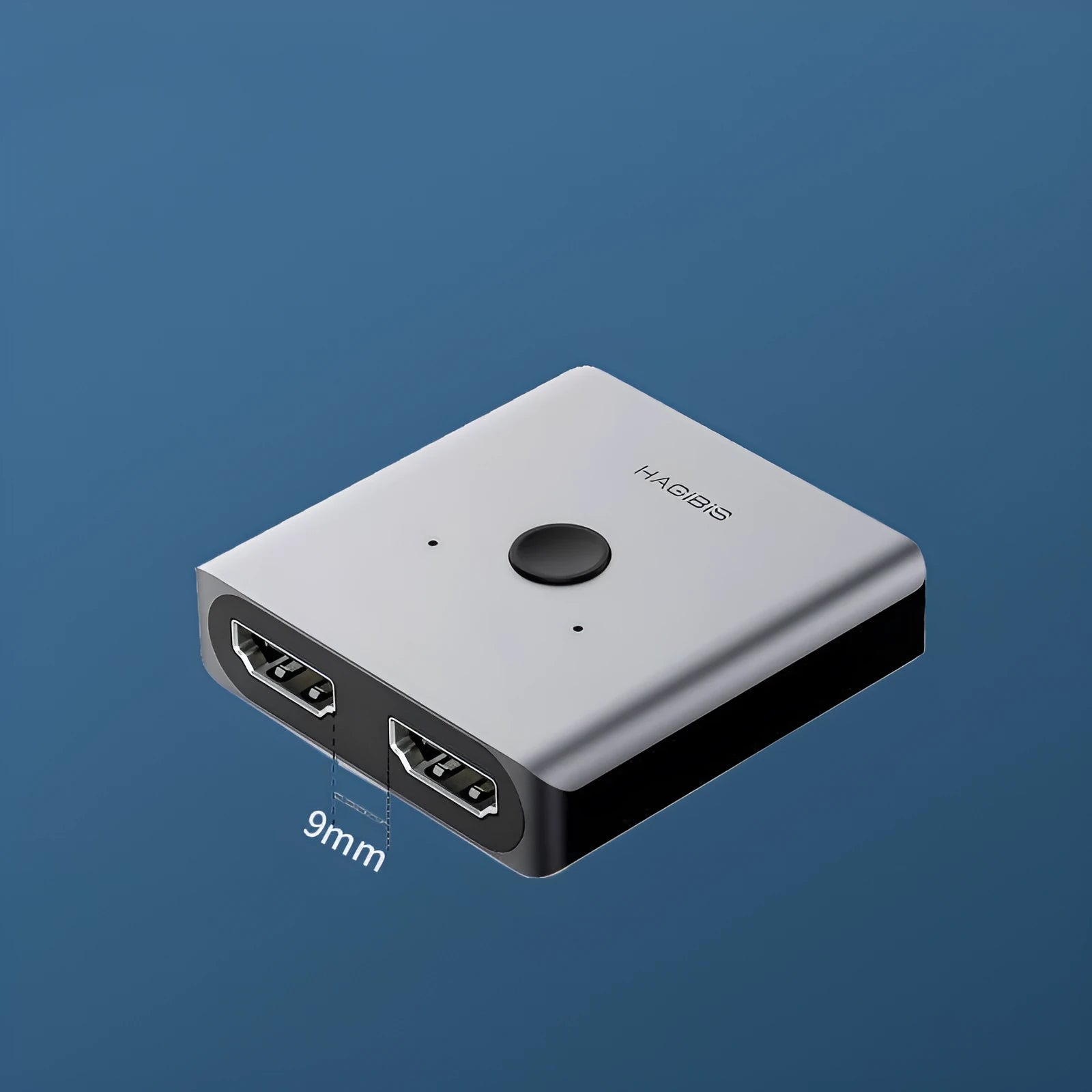 Haibeisi grey HDMI switcher device with two input ports and one output port for 4K signal sharing