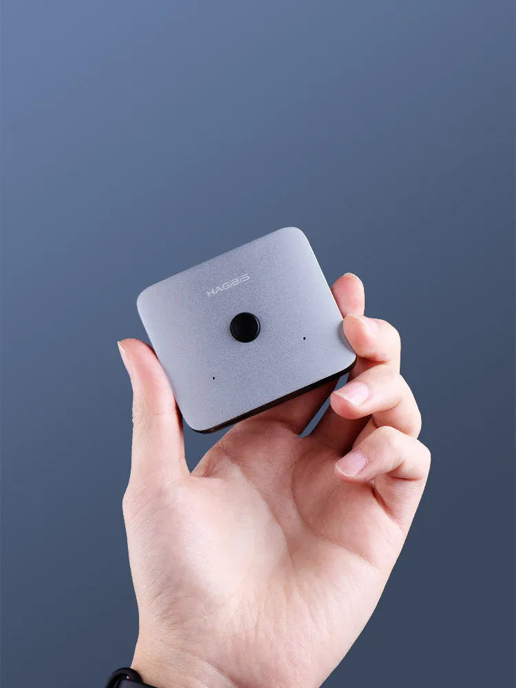 Haibeisi grey HDMI switcher device with two input ports and one output port for 4K signal sharing