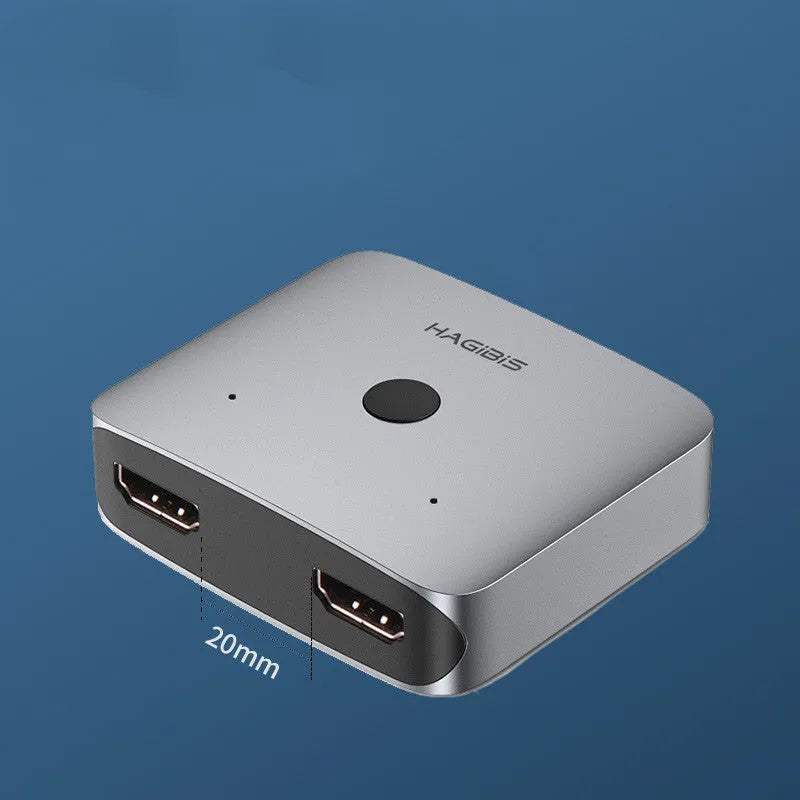 Haibeisi grey HDMI switcher device with two input ports and one output port for 4K signal sharing