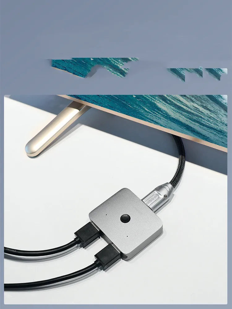 Haibeisi grey HDMI switcher device with two input ports and one output port for 4K signal sharing