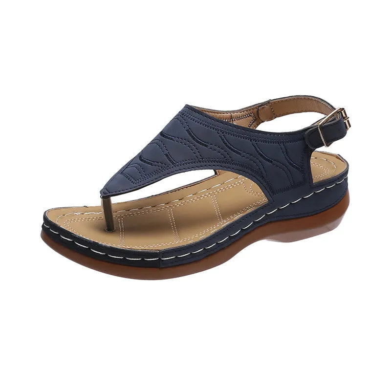 Women's casual wedge sandals with adjustable strap and solid colour artificial PU upper