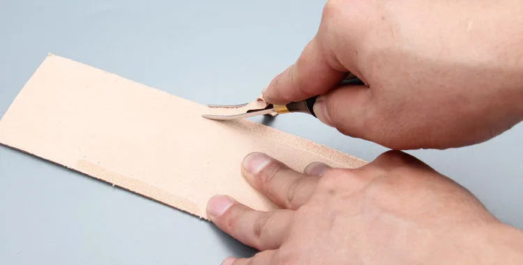 Sectional cutting wide shovel edge thinning knife with leather handle for leather crafting