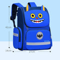Royal blue children's school backpack for primary school, shown with small and large size options.