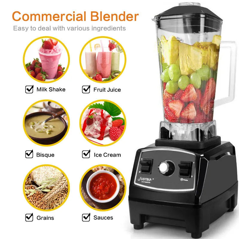 Black or red high-power 2200W kitchen blender with 2 litre jar and control panel.
