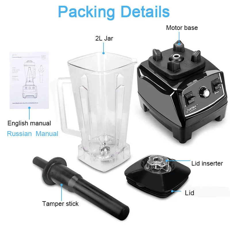 Black or red high-power 2200W kitchen blender with 2 litre jar and control panel.