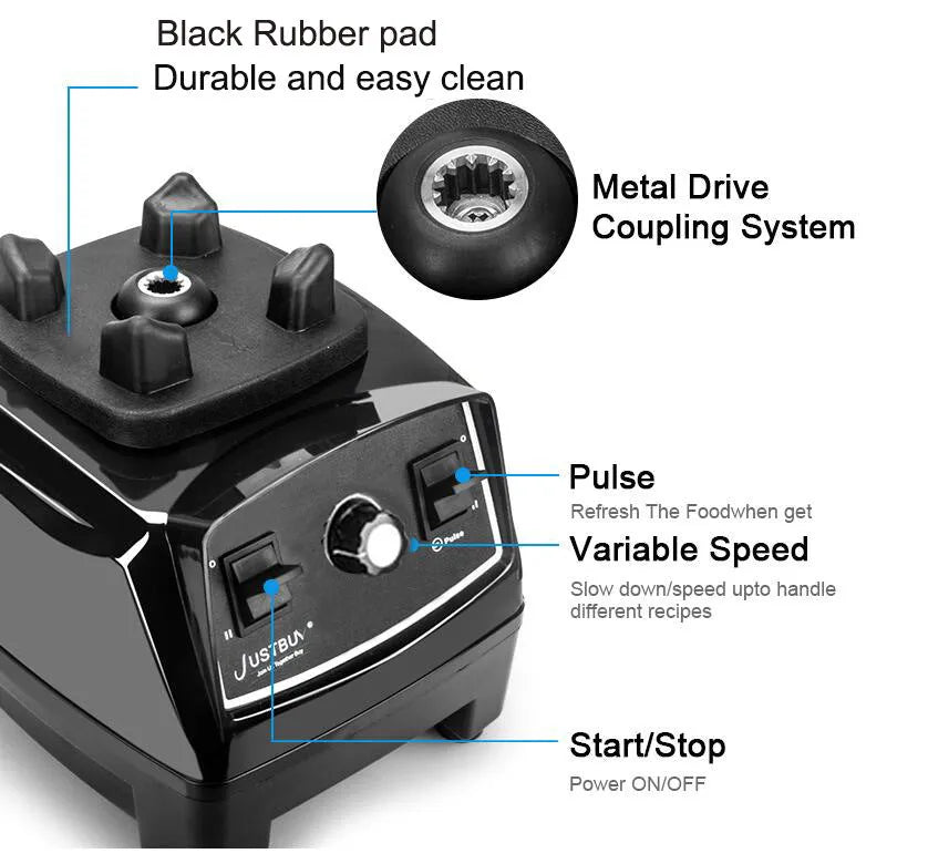 Black or red high-power 2200W kitchen blender with 2 litre jar and control panel.