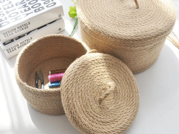 Japanese style linen fabric underwear storage box with dustproof cover in three sizes