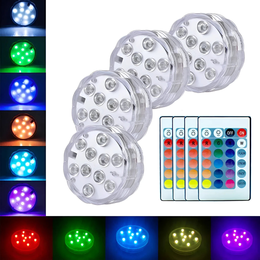 White disc-shaped waterproof LED light with remote control for garden and pool decoration