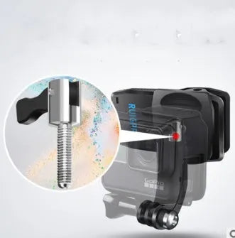 Black 360-degree rotating aluminium and ABS backpack clip mount for GoPro and action cameras.