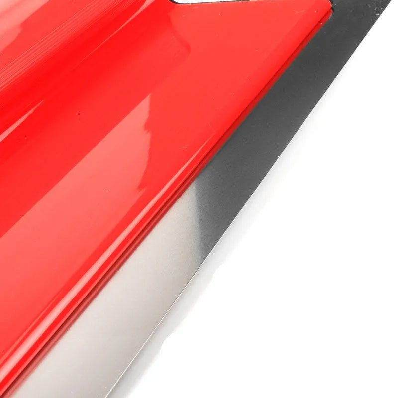 Red-handled 40cm stainless steel leveling scraper for wall putty and wallpaper paste.