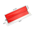 Red-handled 40cm stainless steel leveling scraper for wall putty and wallpaper paste.