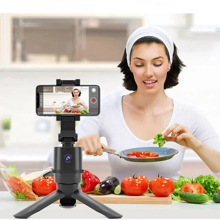 360 intelligent tracking pan tilt camera selfie pole with AI face recognition and mobile phone bracket
