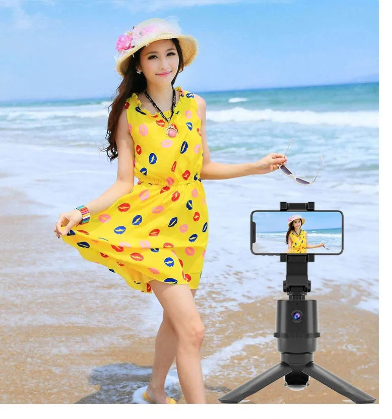 360 intelligent tracking pan tilt camera selfie pole with AI face recognition and mobile phone bracket