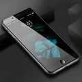 Three-pack of hard edge tempered glass screen protectors for iPhone, shown in black and white HD anti-fingerprint finish.