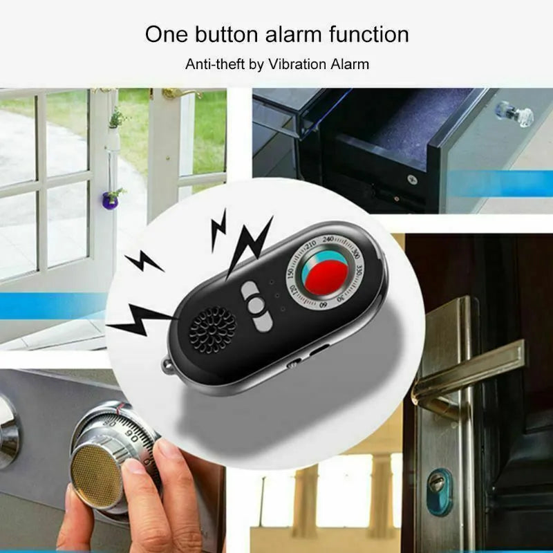 Wireless signal detector for travel security with vibration alarm and hidden camera detection