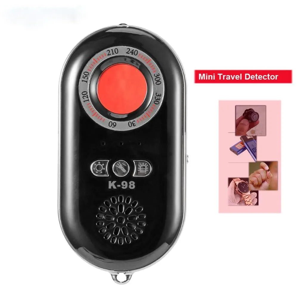 Wireless signal detector for travel security with vibration alarm and hidden camera detection
