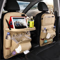PU leather car storage hanging bag with multiple pockets, shown in a choice of colours including black and beige.