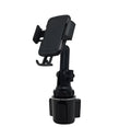 Black car phone holder with adjustable height and 360-degree rotation for mobile phones and tablets