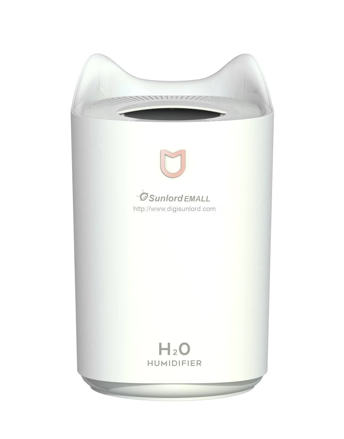Double spray humidifier with three mist outlets in coral pink or white finish