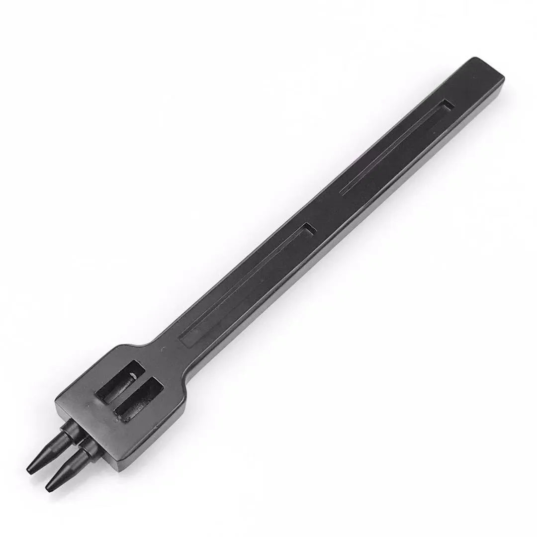 Black manual leather hole punching tool with a row of teeth for creating stitch holes.