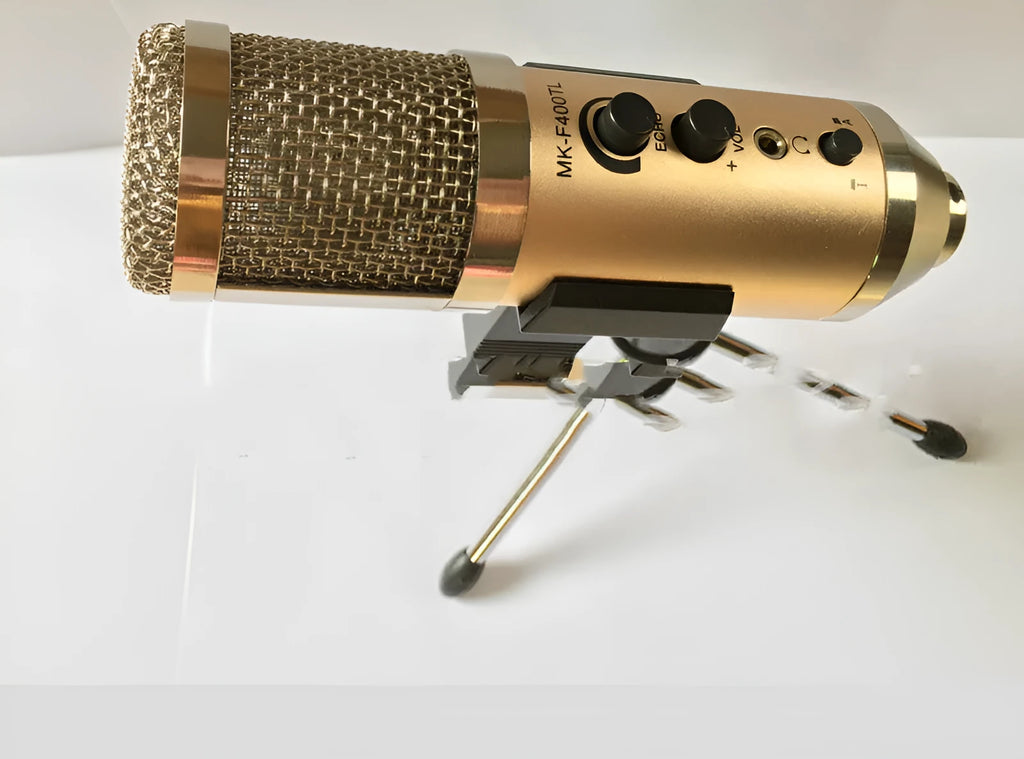 Gold USB-C condenser microphone with desktop bracket for mobile phone and computer recording