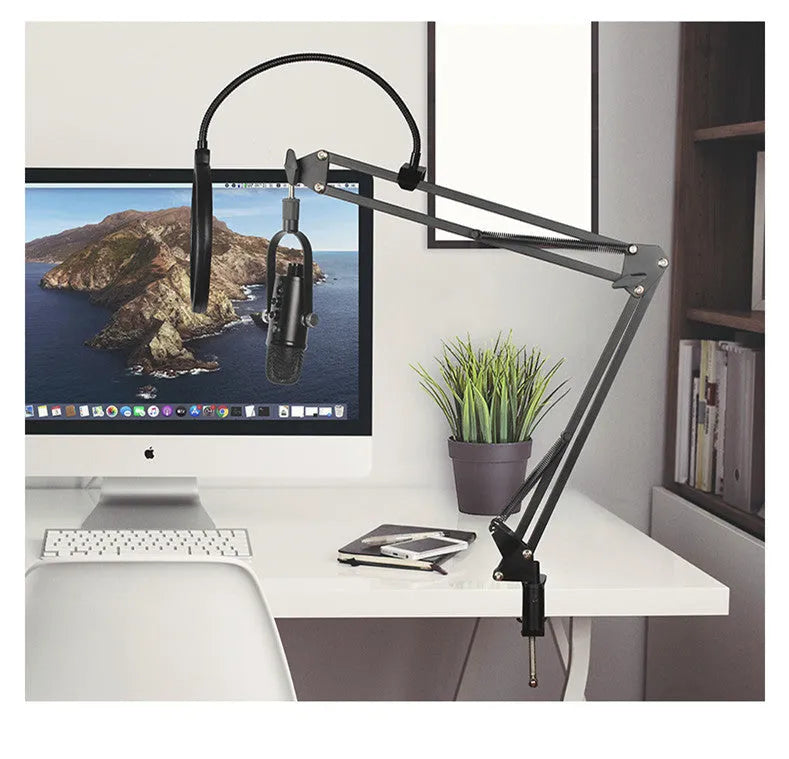 JIY BM-86PRO black USB condenser microphone on metal stand with foam cover