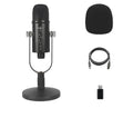 JIY BM-86PRO black USB condenser microphone on metal stand with foam cover