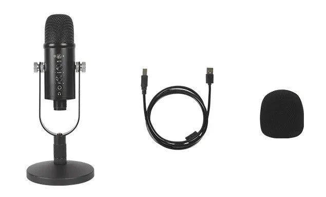 JIY BM-86PRO black USB condenser microphone on metal stand with foam cover