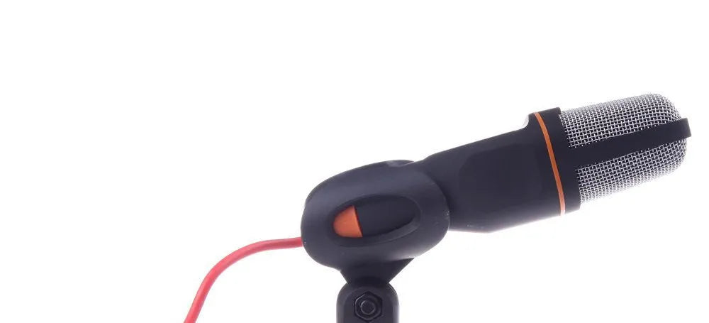 Black wired microphone with clip holder for PC karaoke and chatting