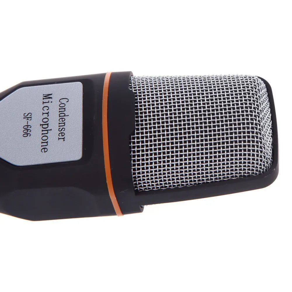 Black wired microphone with clip holder for PC karaoke and chatting