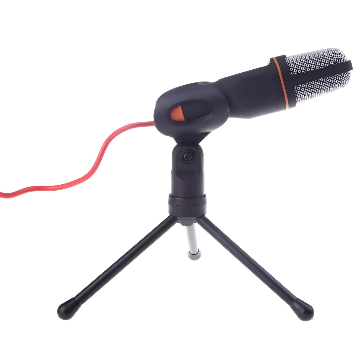 Black wired microphone with clip holder for PC karaoke and chatting