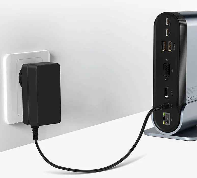 Deep space gray 16-in-1 Type-C docking station with multiple ports and external power supply