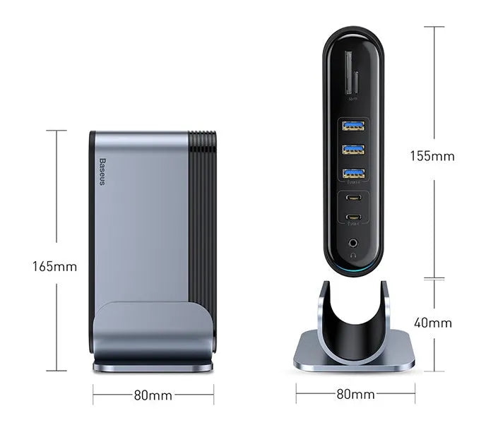 Deep space gray 16-in-1 Type-C docking station with multiple ports and external power supply