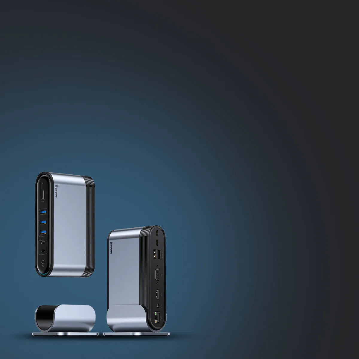 Deep space gray 16-in-1 Type-C docking station with multiple ports and external power supply
