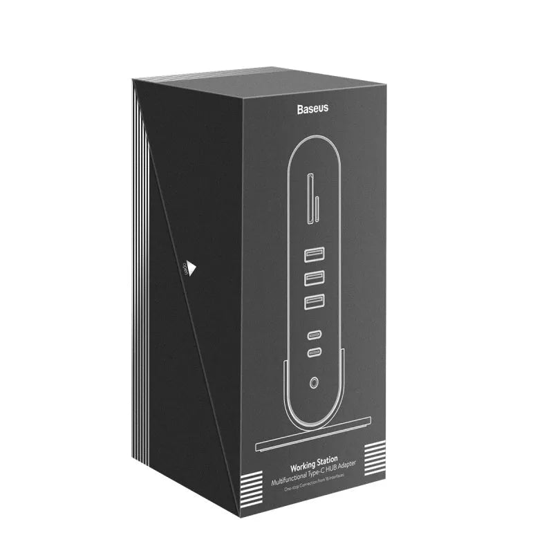 Deep space gray 16-in-1 Type-C docking station with multiple ports and external power supply