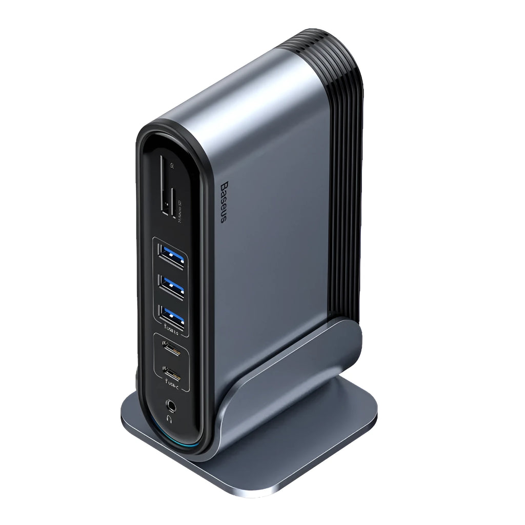 Deep space gray 16-in-1 Type-C docking station with multiple ports and external power supply