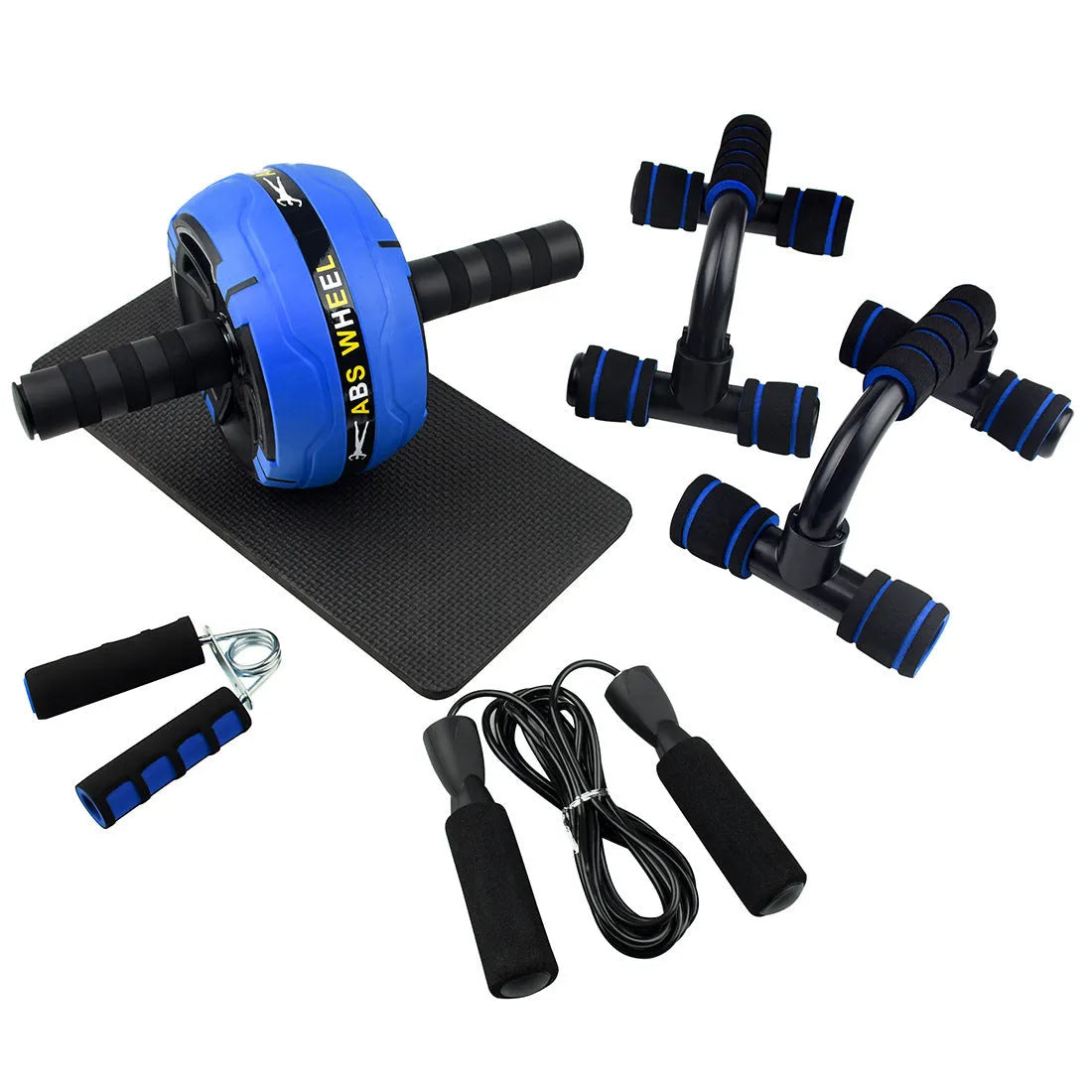 Resistance bands push-up bar and abdominal trainer fitness set in choice of four colours