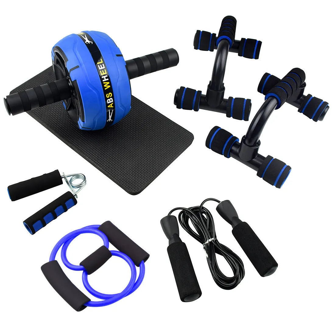 Resistance bands push-up bar and abdominal trainer fitness set in choice of four colours