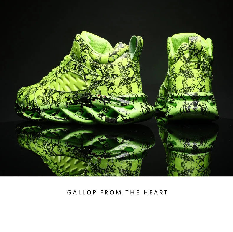 Men's camouflage pattern high-top basketball shoes with microfiber upper and rubber sole