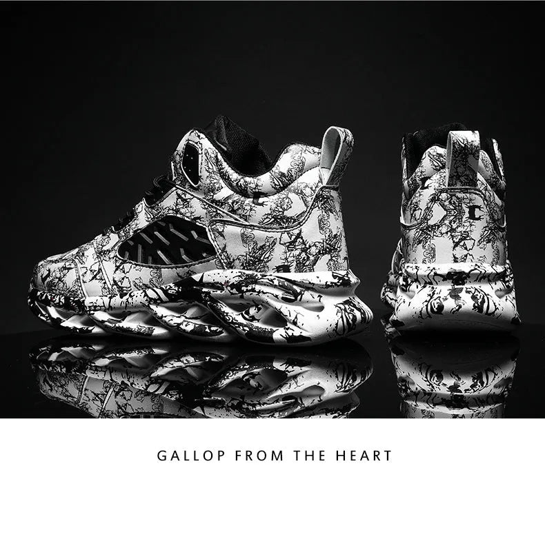 Men's camouflage pattern high-top basketball shoes with microfiber upper and rubber sole