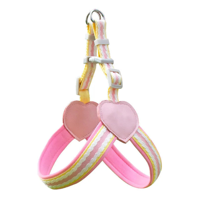Nylon dog walking vest chest strap with 1.5 metre rope in multiple colour options