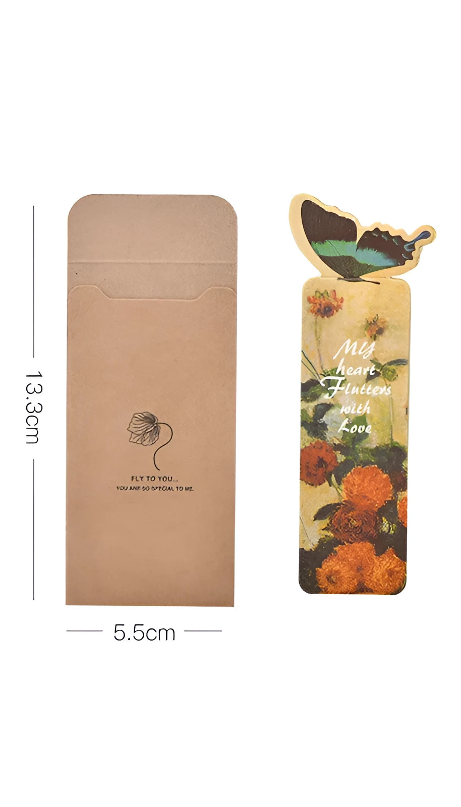 Cute butterfly design paper bookmark, 13.5 cm long and 5.5 cm wide.