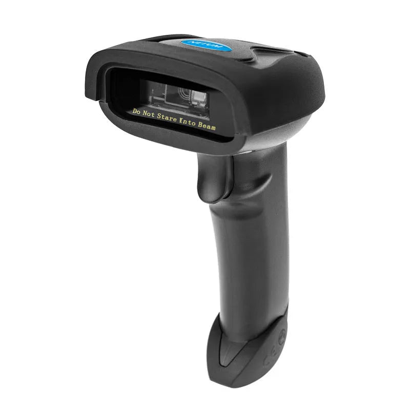 Black wireless handheld laser barcode scanner with USB cable
