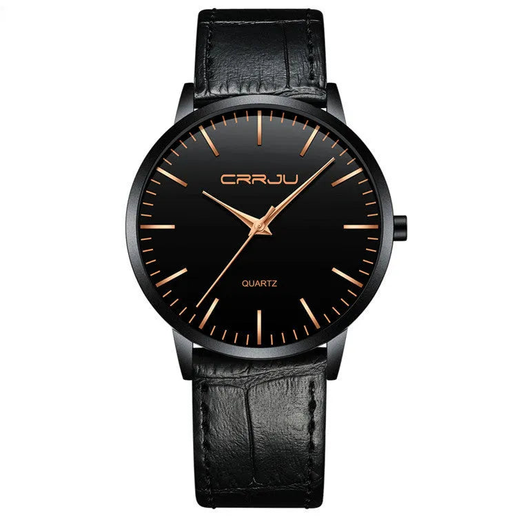 Casual quartz watch with alloy case and mesh or leather strap options in black and gold colours