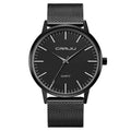 Casual quartz watch with alloy case and mesh or leather strap options in black and gold colours