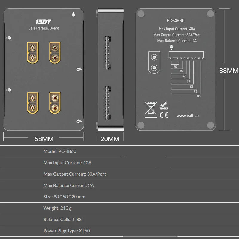 Grey Astor drone parallel charging board with male connector for battery charging accessories