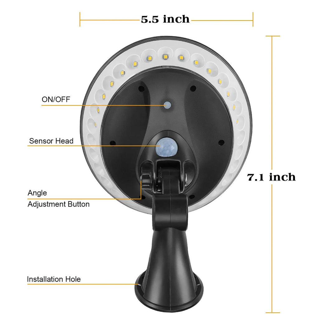 360-degree solar garden light with motion sensor and IP65 waterproof rating for outdoor pathway illumination