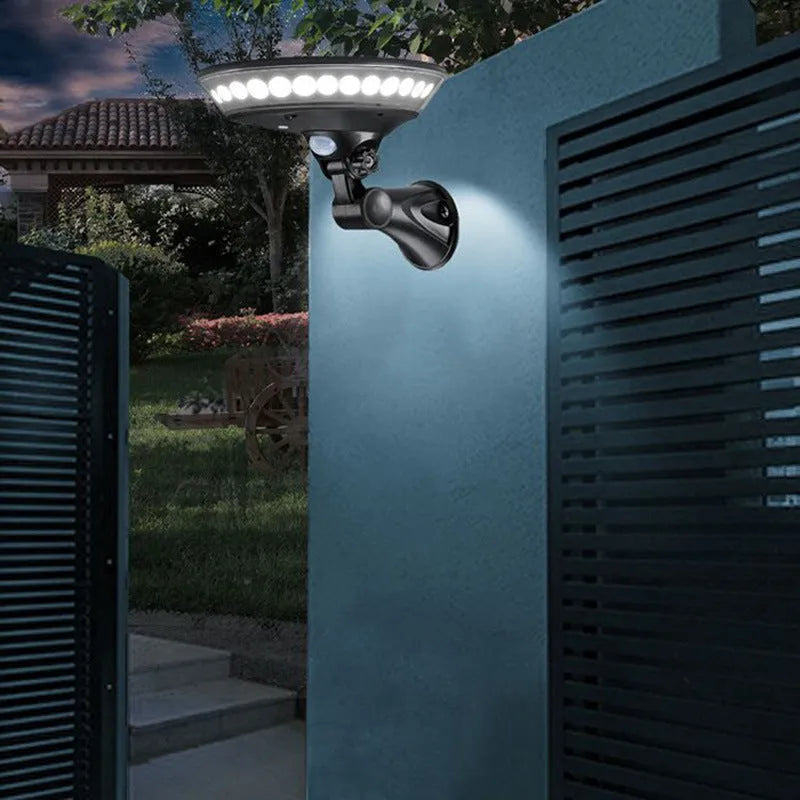 360-degree solar garden light with motion sensor and IP65 waterproof rating for outdoor pathway illumination