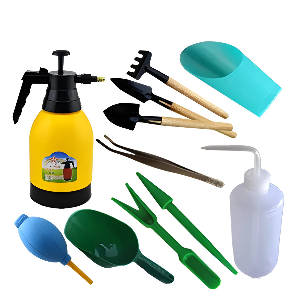 Succulent gardening tools set with 15 planting accessories including tweezers, spray bottle, and mini tools