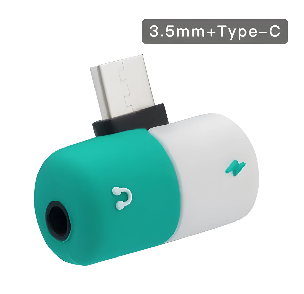 Blue and yellow 2-in-1 charging and audio adapter for Huawei and Honor phones, showing 30mm by 12mm size.